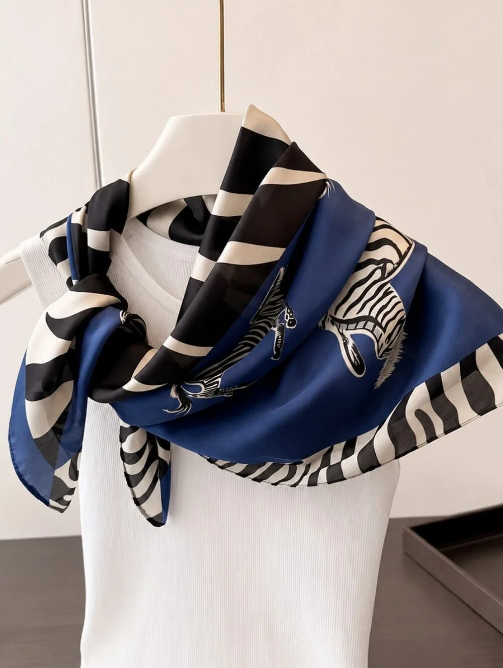 Zebra Print Scarf – Blue, Black & CreamAdd a little wild style to your look! #2